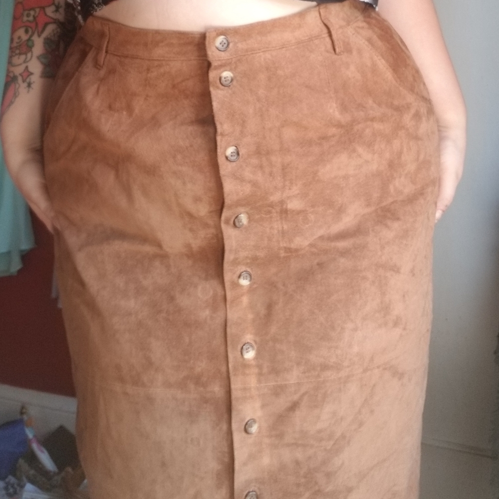 Vintage genuine leather button down midi skirt